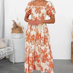 Boho Floral Square Neck Dress